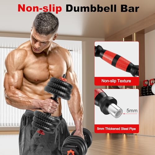 Adjustable Dumbbell Set, 10/20/30/45/70/90lbs Free Weights Dumbbells Set, 5 in1 Dumbbells Set Used as Barbell, Kettlebells, Push up Stand,Weight Plate, Adjustable Weight Set for Home Gym - color: 70LBS(35LB PAIR)