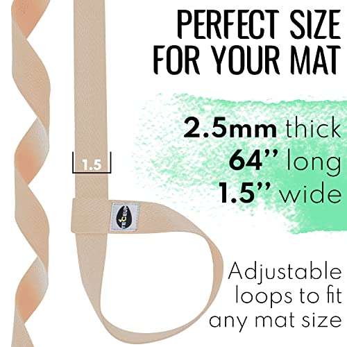TECEUM Yoga Mat Strap – Extra Soft & Thick Cotton Carrier for All Mats | Adjustable Skin-friendly & Non-Slip Mat Holder Sling in 30+ Colors [Mat Not Included] - color: Beige, size: 64 IN