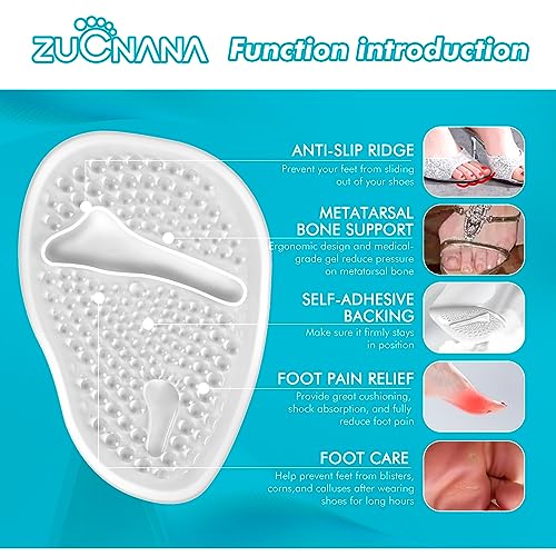 ZUCNANA Ball of Foot Cushions (2 Pairs Gel Shoe Inserts), Heel Inserts for Women, Non Slip Heel Pads, Heel Cushions for Women Foot Pain Relief and Comfort, One Size Fits Any (Clear) - color: Clear
