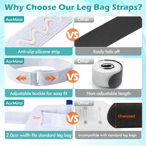 Anti-Slip Catheter Leg Bag Strap, 16 in / 40 cm | Silicone Grip, Adjustable Hook-and-Loop | Thigh Placement, Extended Fit for Foley Drainage Bags | Reusable, Washable 4PCS - size: Short