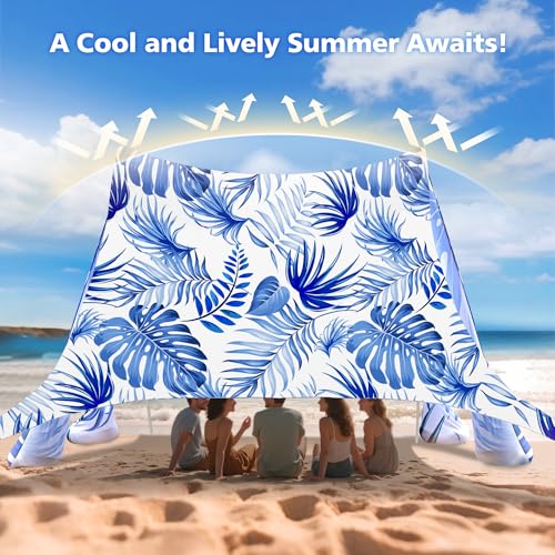 2PM SPORTS Beach Tent Sun Shelter 10x10 FT - UPF 50+ UV Protection, 8 Sandbags, Easy Setup, Portable Beach Shade Canopy for Family Picnic Camping Travel - color: Palm leaves