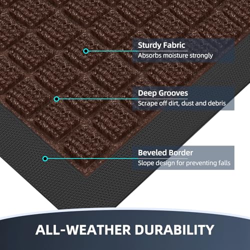 Front Door Mat Outside Entrance, Heavy Duty Waterproof Doormat | 47.5"x35.5" Indoor/Outdoor Dirt Trapper with Non-Slip Rubber Backing, Low Profile Easy Clean, Stain & Fade Resistant Brown - color: Brown, size: 2'11" x 3'11" (Rectangular)