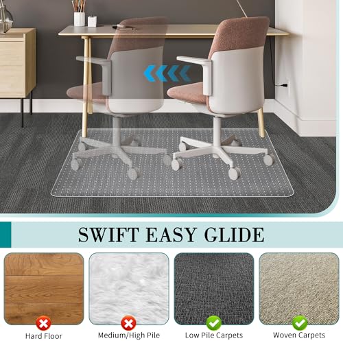 BesWin Office Chair Mat for Carpets, 36" x 48" Low Pile Carpet Protector Mat for Office Chair, Heavy Duty Computer Desk Floor Mat for Carpeted Floors for Home/Offices, Easy Glide(48" x 36" with Lip) - size: 48"x36"with Lip