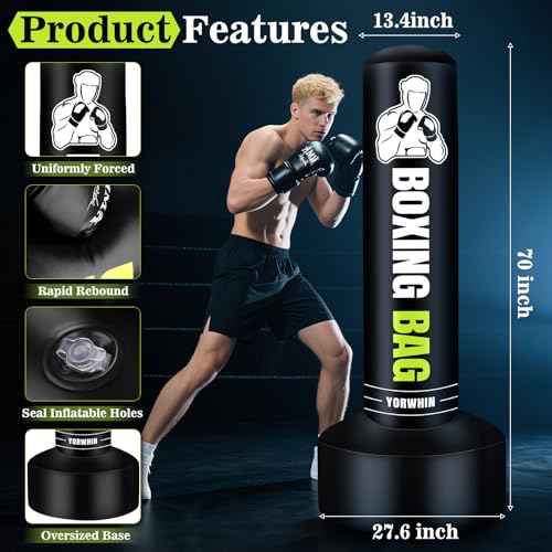 Freestanding Punching Bag for Adults Teens, 70'' Heavy Boxing Bag with Stand with Gloves, Pump and Jump Rope, Women Men Standing Kickboxing Bag for MMA Training Muay Thai Fitness Karate Home Gym