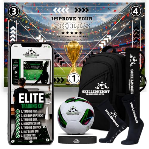 SkillZone Soccer Training Mat with Soccer Ball – Dribbling & Footwork Trainer | Indoor/Outdoor Soccer Training Kit with Interactive Video Hub, Grip Socks & Carry Bag | Control & Agility Practice - color: Limited Edition World Soccer Cup 2026 - Elite Train