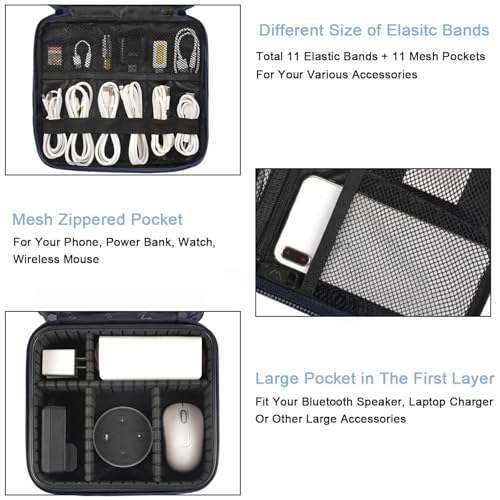 MATEIN Cord Organizer Case with Adjustable Divider, DJ Cable File Bag | Electronic Storage, Tech Accessories, Charger Cable Organizer, Cord Bag, Double Layer, Shockproof, USB Cable Organizer, Blue - color: Blue, size: Medium