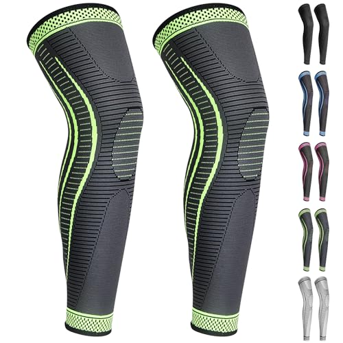 2 Pack Full Leg Compression Sleeves, Long Knee Brace Support for ACL,PCL, Meniscus Tear, Arthritis, Tendinitis,Men And Women (Green,Small) - color: Green, size: Small