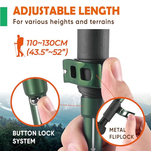 TREKOLOGY Trek-Z Cork Grip Trekking Poles – Lightweight Folding Hiking Poles, Adjustable Height, Compact Travel Design, Aircraft-Grade Aluminum Walking Sticks for Men & Women - color: Black with Green