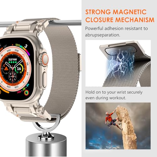 WINGLE Milanese Loop for Apple Watch Band Ultra 3/2/1 Band Ultra 49mm Series 11 10 46mm 45mm 44mm SE 3/2/1 Series 9 8 7 6 5 4 3 Men Women,Parachute-Style Buckle Stainless Steel Mesh Metal iWatch Bands - color: Magnetic Metal Mesh Loop-Titanium