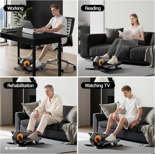 Under Desk Elliptical Machine Seated Pedal Exerciser | Quiet Leg Exerciser While Sitting, Mini Portable Leg Exercise Machine with Remote, Adjustable 12-Speeds, Manual & Auto Mode - color: Orange