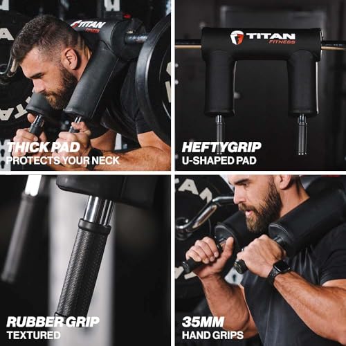 Titan Fitness Rackable Safety Squat Bar, Cambered Safety Squat Barbell with 5" Drop, Olympic Weight Sleeves Rated 1,500 LB, HeftyGrip Shoulder/Arm Pads, 35mm Easy-Grip Handles