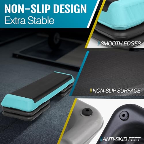 F2C 43 inch Aerobic Exercise Step Platform Adjustable Height Stepper Exercise Workout Step Bench with 4 Risers 4" - 6" - 8" Large Fitness Exercise Stair Step for Home Gym Fitness Training - color: Green