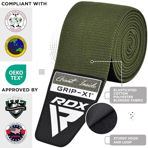 RDX Knee Wraps for Weightlifting, 78” Elasticated Straps Power Lifting Leg Press Support Gym Fitness Squats Workout Men Women - color: Army Green