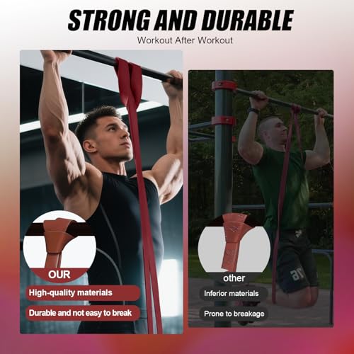 WHATAFIT Resistance Bands, Pull Up Assist Bands with Handles, Door Anchor | Natural Latex Rubber, Progressive Tension, Exercise Loop for Full-Body Fitness, Portable Gym Bag, Warm-Up & Stretch - color: 5-125LBS ORANGE RED+GRIP