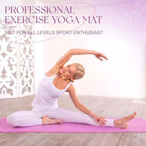 Funtery 3 mm Thin Yoga Mats Bulk, 68 x 24 Inches Lightweight PVC Exercise Mats Non Slip Workout Fitness Pads for Yoga Pilates Stretching Classes Gym Home Studio - color: Purple Series Color