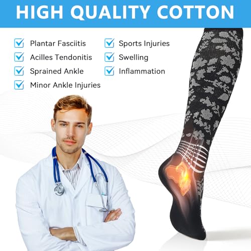 IRAMY Compression Socks Women Ankle Support Gradient Compression Wicking Moisture Knee High Socks 3 Packs - color: Black+grey-2 Packs, size: Large