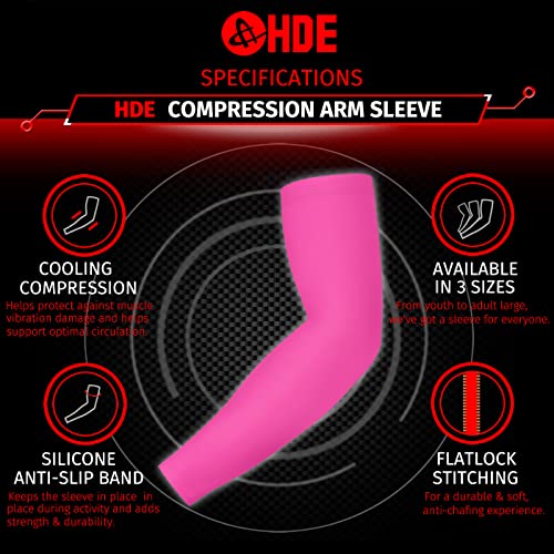 HDE Arm Compression Sleeves for Kids Basketball Shooting Sleeve Youth Sports Cooling Sun Protection Football Baseball 1 Pair - color: Pink, size: Youth Large