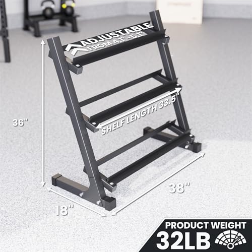 Synergee Dumbbell Rack – 3 Tier Adjustable Weight Storage - color: Small