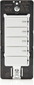 Leviton Countdown Timer Switch for Bathroom Fan and Household Lights,10-20-30-60 min,No Neutral Required,Single Pole,15A,1/2HP/9.8A Fan/Motor,DT160-1LW,White,(Pack of 10) - style: 10-20-30-60 min, No Neutral Required (Pack of 10)