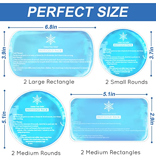 Tutmyrea Ice Packs for Injuries Reusable, 8 Pack Soft Gel Pack, Hot and Cold Compress, Ice Pack for Kids Boo Boo, Cold Packs for Injuries, Migraines, First Aid, Pain Relief, Wisdom Teeth