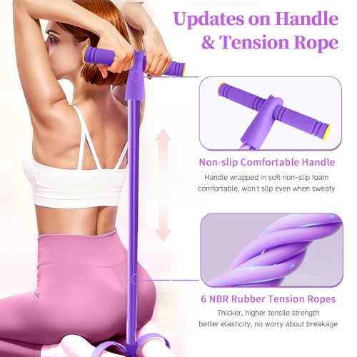 Pedal Resistance Bands with Handles, Durable 6-Tubes Multifunction Pedal Resistance Band, Natural Rubber Foot Pedal Resistance Bands, Fitness Resistance Bands for Abdomen, Waist, Arm, Leg - color: Purple