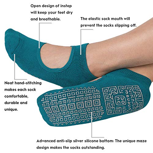 unenow Non Slip Grip Yoga Socks for Women with Cushion for Pilates, Barre, Home - color: 3 Pairs-purple/Dark Grey/Blue