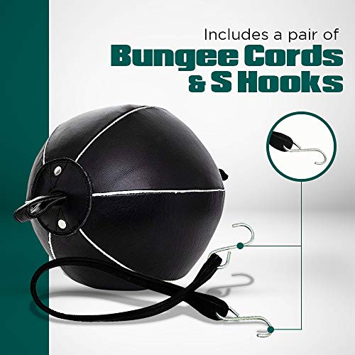 Genuine Leather Double End Boxing Punching Bag - Speed Striking & Dodge Training Ball for MMA, Muay Thai, Boxing, Gym Workout - Includes Cords & Hooks for Easy Setup - size: 7 Inch