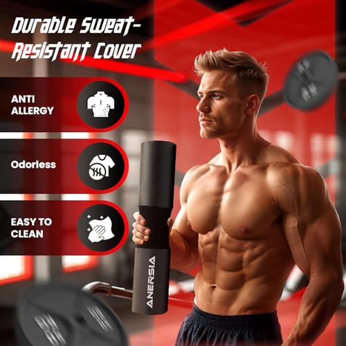 Barbell Pad for Squats & Hip Thrusts – 1.2” Extra-Thick High-Density Foam – Non-Slip Neck & Shoulder Support Cushion – Fits Olympic & Standard Bars – Quick On/Off Design + 2 Securing Straps - color: Black