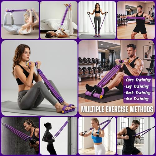 Upgraded Pedal Resistance Band with 4x25 lbs Resistance Tubes Multifunction Home Gym Workout Equipment for Sit Up & Calves Back ABS Leg Hip Arm Exercise - color: Black
