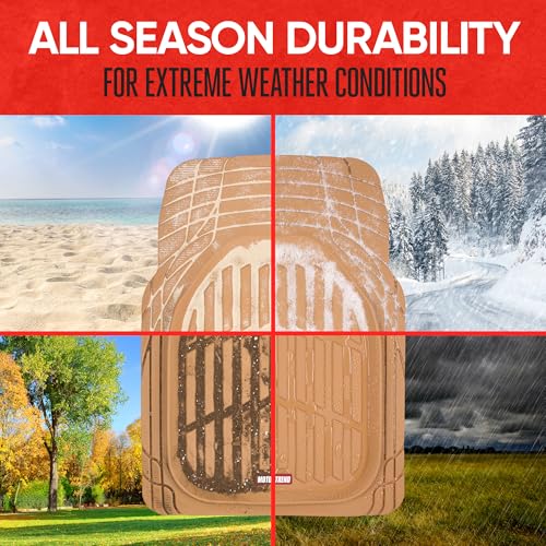 Motor Trend FlexTough Floor Mats for Cars, Beige Deep Dish All-Weather Mats, Waterproof Trim-To Fit Automotive Floor Mats for Cars Trucks SUV, Universal Floor Liner Car Accessories - color: Beige, style: Full Set