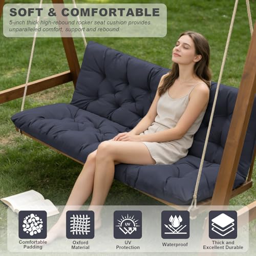 Porch Swing Cushions,Outdoor Cushions 3 Seater Replacement with Backrest, Waterproof Thickened Bench Cushion with Ties for Porch, Patio,Outdoor, Backyard and Garden (Navy Blue 47 * 40 in) - color: Navy Blue, size: 47x 40 inches