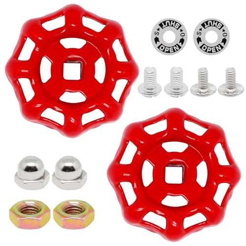 2 Pack Outdoor Faucet Handle, 6mm x 6mm (15/64" x 15/64") Square Stem Hole Faucet Handle Replacement, Cast Iron Round Wheel Water Spigot Handles Replacement with Screws Spacer (Red) - color: Red, size: 6mm x 6mm (2pcs)