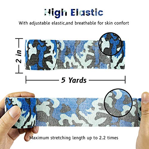 FRESINIDER 9 Rolls Self Adhesive Wrap Athletic Tape Gauze, Breathable Elastic Cohesive Bandage for Sports Injury & Pet (7 Pcs 2" x 5 Yards + 2 Pcs 1" X 5 Yards) (Sea Camo) - color: Sea Camo