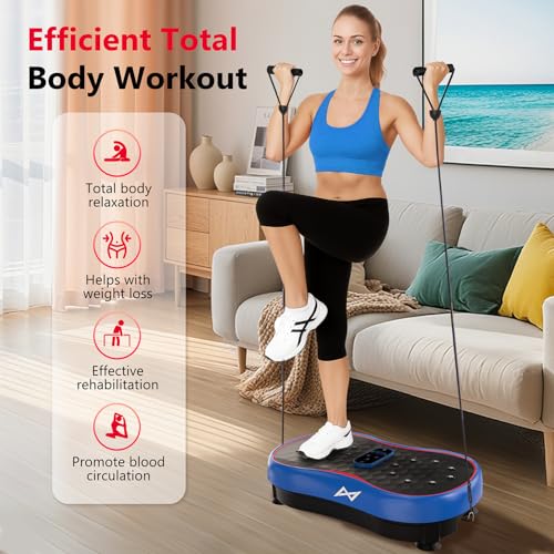 AXV Vibration Plate Fitness Platform Exercise Machine Vibrating Shaking Full Body Shaker Workout Vibrate Stand Shake Board Sport for Weight Loss Fat Burner for Gym Home Office - color: BASIC.BLUE