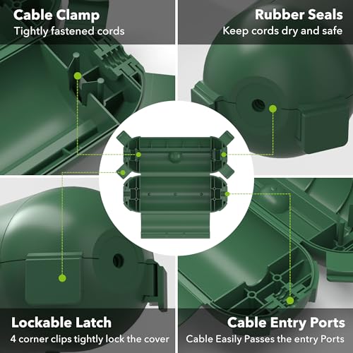 BN-LINK Outdoor Extension Cord Safety Cover, Cord Connector Protector Waterproof with 4 Latches, Plug Cover for Holiday String Lights & Tools, Green, 1 Pack - color: Green, size: 1 Pack