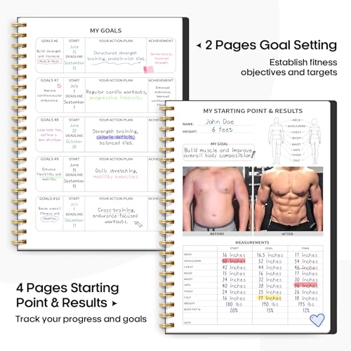 Fitness Workout Journal for Women & Men, A5(5.5" x 8.2") Workout Log Book Planner for Tracking, Progress, and Achieving Your Wellness Goals-Black - color: d.Black