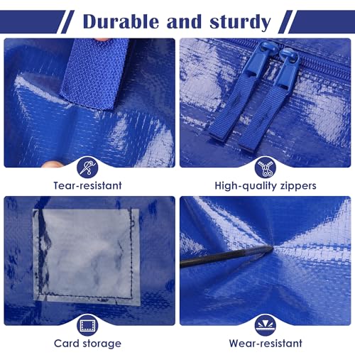 6 Pack Moving Bags with Full-Open Side Zipper, Extra Large 93L Heavy Duty Waterproof Foldable Storage Totes for College Dorm, Moving & Home Organization,Blue - color: Bluek, size: 6 Pack