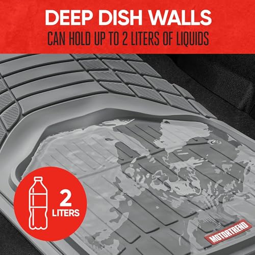 Motor Trend FlexTough Defender Floor Mats for Cars & TrunkShield Trunk Mat Set, Next-Gen Deep Dish Heavy Duty All Weather, Rubber Car Floor Mat Set for Auto Truck Van SUV - color: Gray, style: Cargo Combo