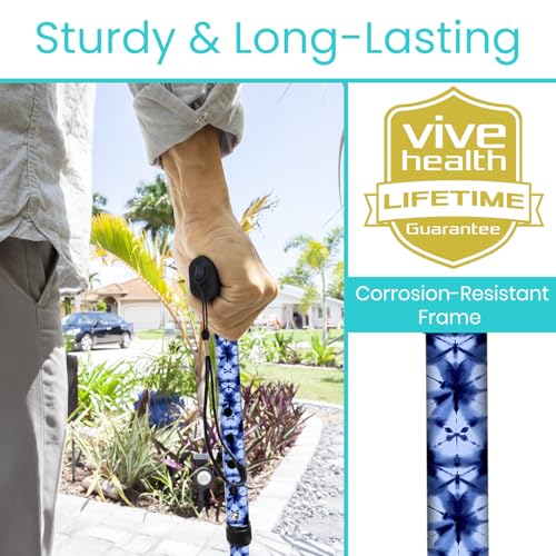 Vive Folding Cane - Foldable Walking Cane for Men, Women - Fold-up, Collapsible, Lightweight, Adjustable, Portable Hand Walking Stick - Balancing Mobility Aid - Sleek, Comfortable - color: Blue Burst
