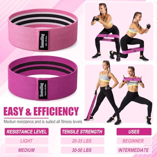 Seenelling 36 Pcs Fabric Resistance Bands for Working Out Non Slip Stretch Exercise Bands Bulk for Women Men Home Gym, Pilates, Yoga, Booty, Leg Training - color: Rose Pink, style: Heavy Resistance