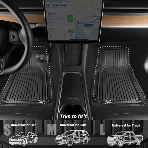 CAR PASS Heavy Duty Rubber Floor Mats for Car, Waterproof Deep Dish Car Mats Two Front, Universal Trim to Fit for SUV Truck Sedans Vans, All Weather Automotive Floor Mats 2pcs, Solid Black - color: black