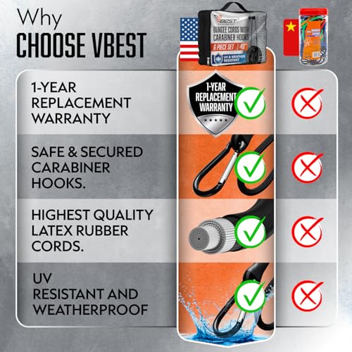 Strong Black Bungee Cords, Heavy Duty Outdoor - UV & Weather Resistant, 28-Piece Assorted Sizes Set with Carabiner Hooks in Storage Bag - size: 28 Piece Black Assorted Sizes Set