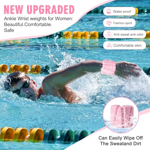 Wrist Weights, Adjustable Wrist Ankle Weights for Women, Wearable Arm & Leg Weights Set of 2(1 lb Each), Weighted Bangles for Walking, Yoga, Dance, Barre, Gym - color: Pink