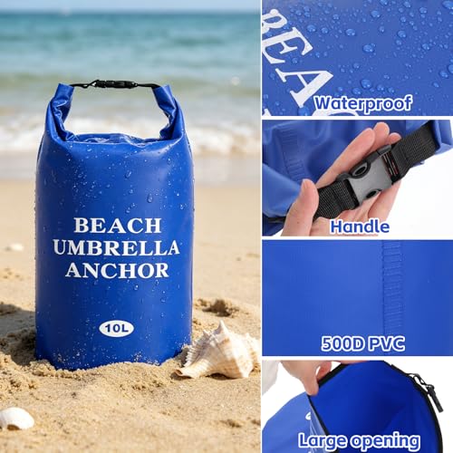 2 Pack 10L Beach Umbrella Weight Sand Bags 500D PVC Heavy Duty Sun Umbrella Sand Anchor Portable Fillable Summer Sunshade Canopy Tent Sandbag Stand Holder for Outdoor High Wind Resistant
