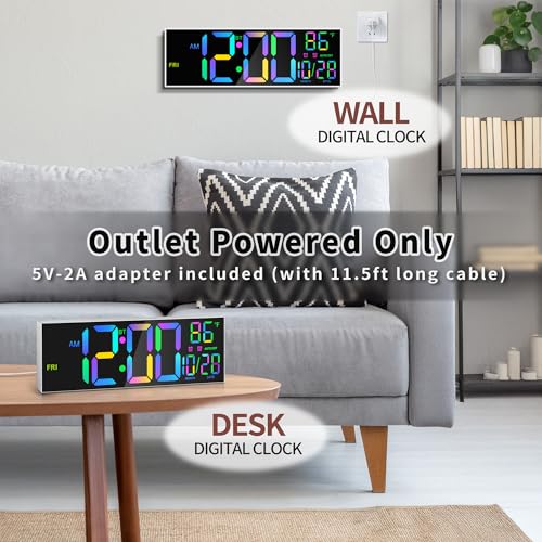 16.5" Digital Wall Clock with Bluetooth Auto-Sync, Large LED Display, Smart Auto Dimming, DST, Remote Control, Night Light, Date & Temperature for Living Room, Gym, Office, White - color: White-multicolor