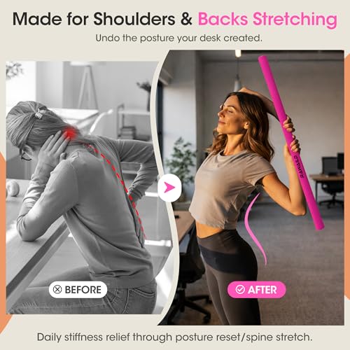 Yoga Stick, Upgraded 5ft Sturdy Steel Mobility Stick, Adjustable Exercise Equipment for Stretching, Flexibility & Balance, Physical Therapy & Posture Correction, Shoulder & Back Relaxation - color: 3-Pink