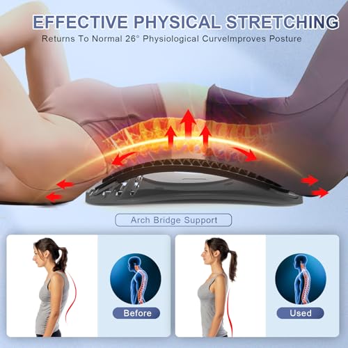 MINOLL Back Stretcher for Lower Back Pain Relief, Multiple Level Adjustable Arch Lumbar Back Cracker Board, Back Cracking Device, Back Massager for Scoliosis, Spine Decompression Support - color: Grey