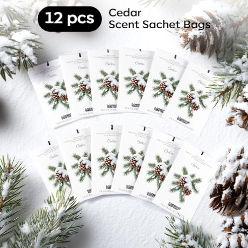 MYARO 12 Pack Cedarwood Scented Sachets for Drawer, Closet & Small Spaces Air Freshener Bags, Odor Eliminator for Car, Shoes, Gym Bag Home Fragrance Gift Set - color: Cedarwood