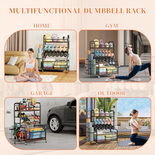 Homeiju 450LBS Dumbbell Rack,Weight Rack for Dumbbells,Weight Rack for Home Gym,Home Gym Storage for Strength Training Dumbbell Racks Stand with Wheels&Hooks - color: Vintage Brown
