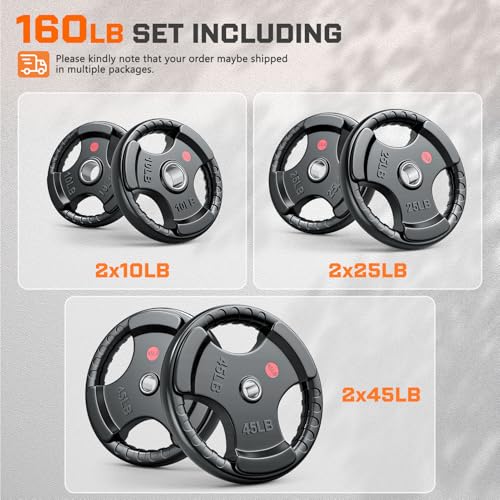 XDDIAS Rubber Weight Plates for Barbell, 2-Inch Olympic Grip Plate for Strength Training, Weightlifting and Bodybuilding in Home & Gym, Solid Cast Iron Weight Plates Pair and Sets - color: 160LBS Set (Pair of10,25, 45)